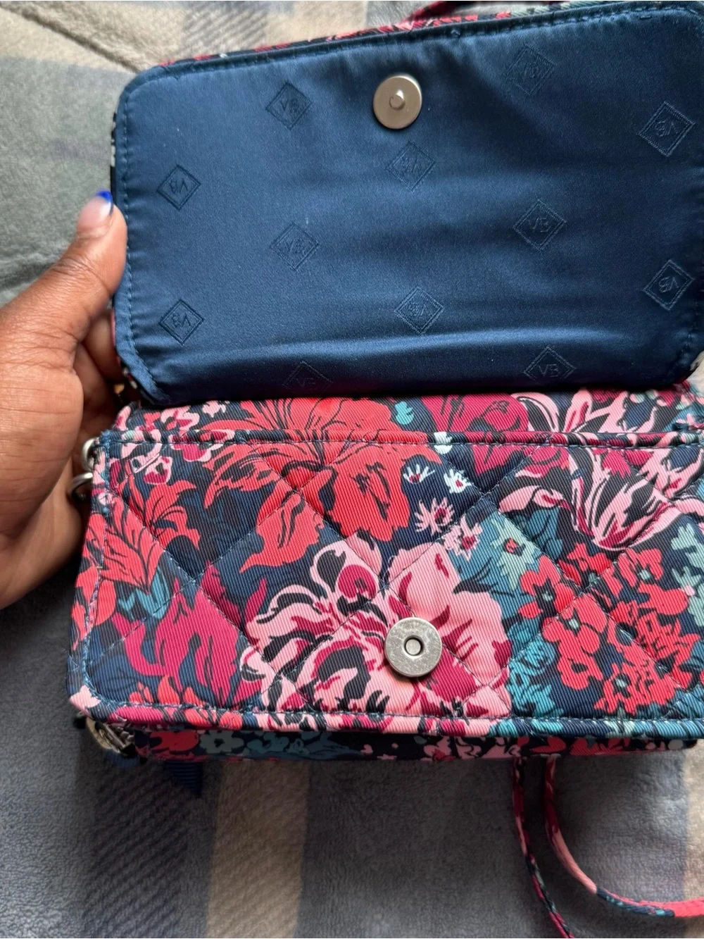 Vera Bradley Quilted Floral Wristlet in Red, Pink & Teal